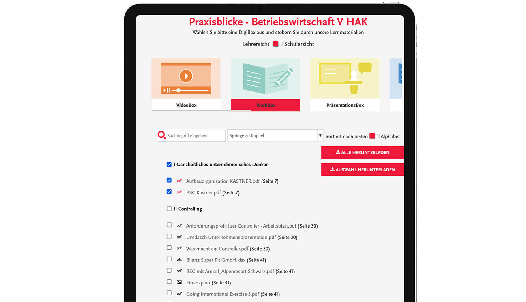 Alle oder einzelne Dateien eines Kapitels direkt aus der DigiBox downloaden oder öffnen Alle oder einzelne Dateien eines Kapitels direkt aus der DigiBox downloaden oder öffnen